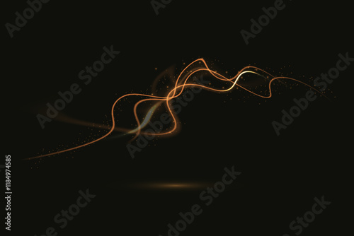 Gold curved light line, rope, spiral, tape. Smooth festive gold line png with light effects. Light golden Twirl png. Curve light effect of golden line. 