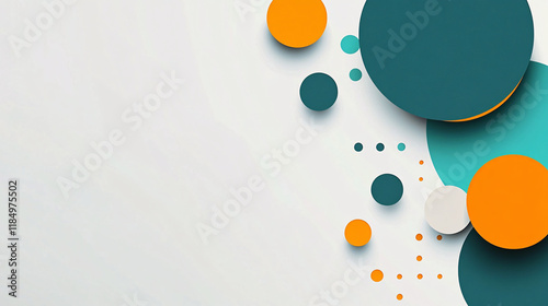 A modern abstract design with overlapping teal orange and white circles on a clean white background creating a minimalist look  

