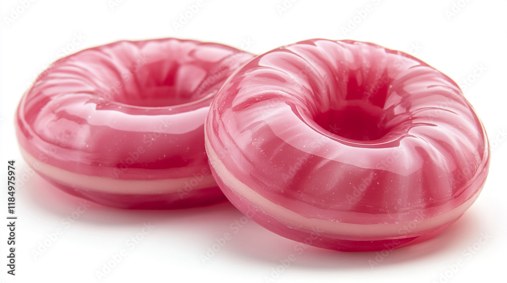Colorful jelly donuts with swirled design on a white background for dessert lovers Colorful jelly donuts with swirled design on a white background for dessert lovers