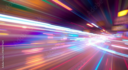 dynamic light trails in multiple colors on a dark background, creating a sense of motion and speed, ideal for modern and energetic designs