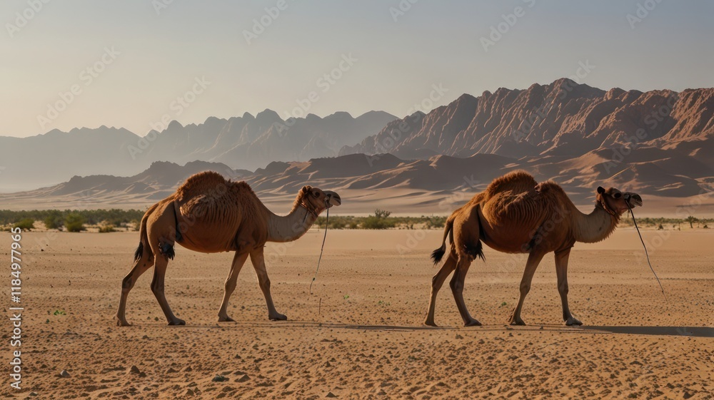 camel in the desert on the brownish sand camel in the desert on the brownish sand