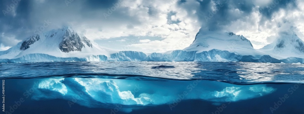 Fototapeta premium A surreal shot of the Antarctic ice shelves from beneath the ocean's surface, Underwater scene, Surreal style