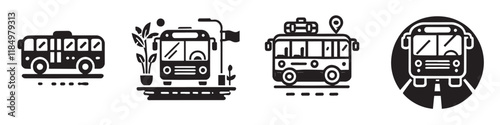 Vector set of bus silhouette icons