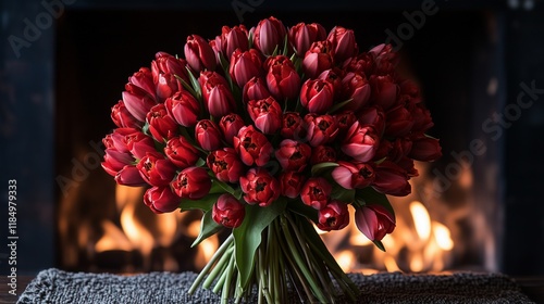 Flaming Bouquet of Red Tulips, a Fiery Token of Affection photo