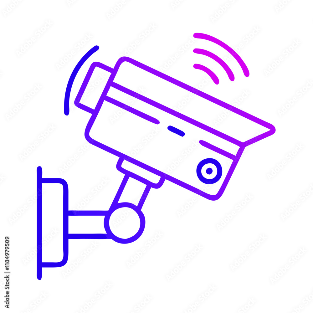 Security camera icon in gradient purple and blue line art Security camera icon in gradient purple and blue line art