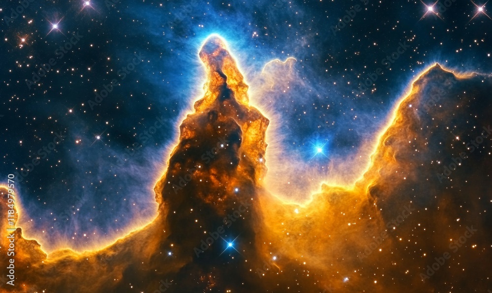 Vibrant space scene with nebulae, stars, and cosmic gases. Vibrant space scene with nebulae, stars, and cosmic gases.