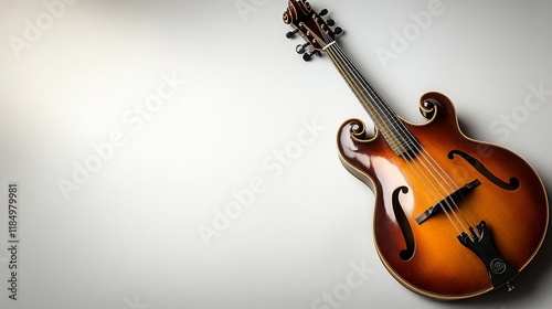 Sunburst mandolin guitar on white background.