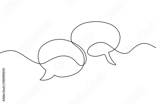 Speech bubble continuous one line drawing, Empty speech minimalist linear illustration made of single line.