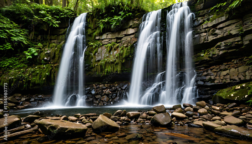 Fototapeta premium Cascading Serenity in a Lush Forest