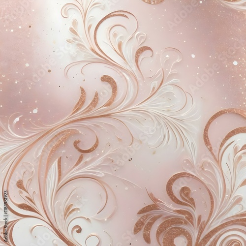 Abstract floral swirls in rose gold and pearl 
