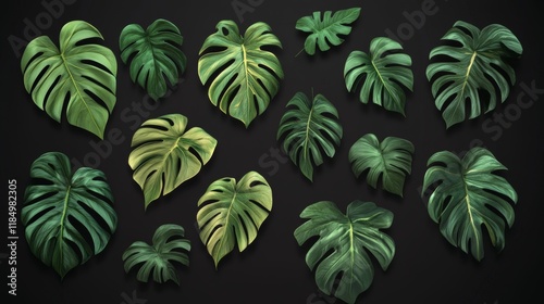 Tropic palm leaf isolated. Monstera plant leaves vector set. Summer realistic jungle branch collection. 3d beautiful botany paradise decor with rhopalostylis and philodendron natural element