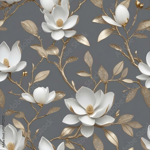 Metallic magnolias on a matte gray base accented photo