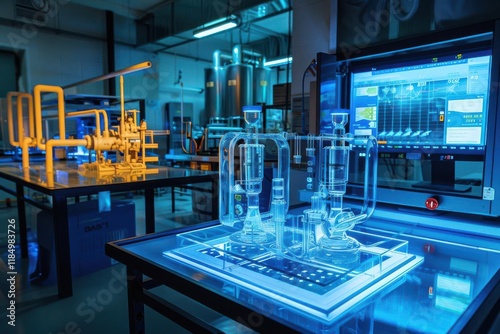 Wallpaper Mural Laboratory setup with glass equipment and digital interface for scientific experiments. Torontodigital.ca