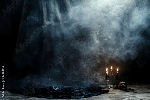 Scene of demonic possession with available space for text