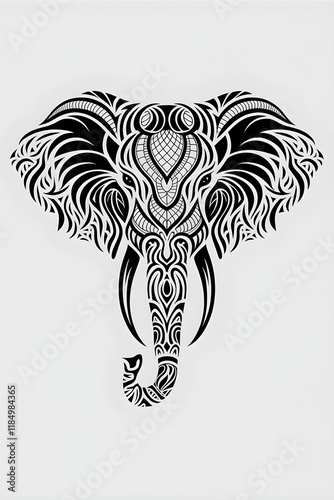 Elephant head showing tribal decoration in black and white photo