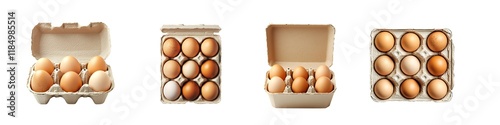 Set of Carton of Fresh Brown Eggs in Eco-Friendly Packaging on transparent background photo