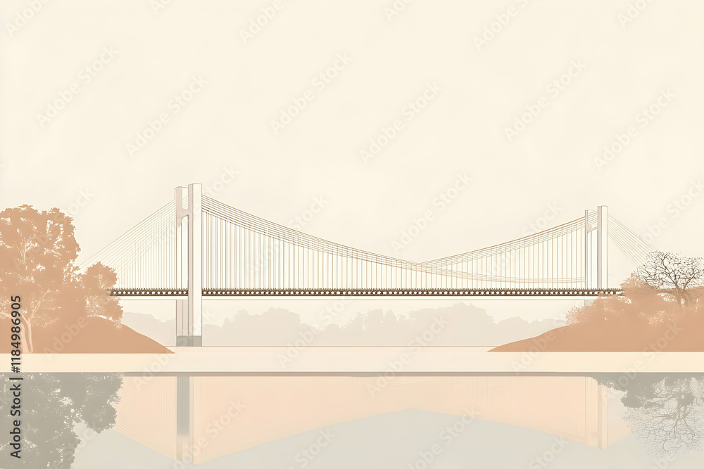 Fototapeta premium Vector graphic of a bridge design with structural details and dimensions with space for text