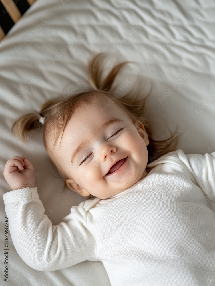 Baby enjoying a joyful moment on a cozy bed Baby enjoying a joyful moment on a cozy bed