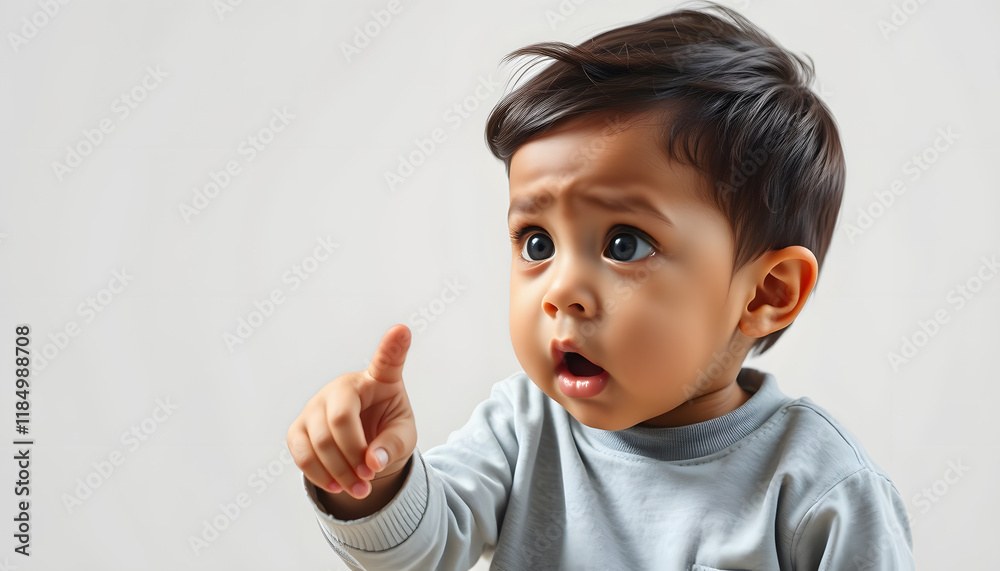 Kid with surprised face did something bad, oops facial expression. Latino american child looking away and point on floor, afraid of punishment. Got in trouble, emotion, scared, sorry, oops concept i Kid with surprised face did something bad, oops facial expression. Latino american child looking away and point on floor, afraid of punishment. Got in trouble, emotion, scared, sorry, oops concept i