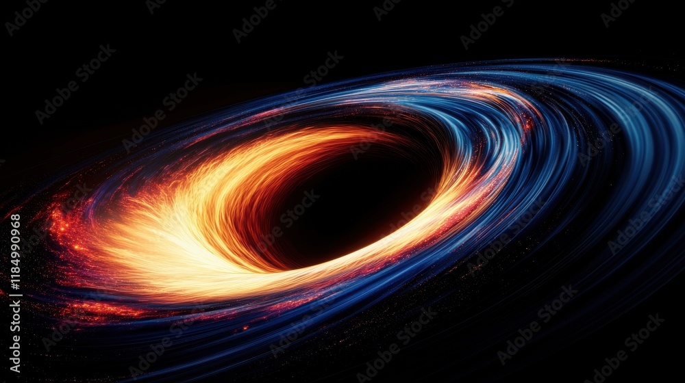 A mesmerizing depiction of a swirling black hole, showcasing vibrant orange and blue colors in space. A mesmerizing depiction of a swirling black hole, showcasing vibrant orange and blue colors in space.