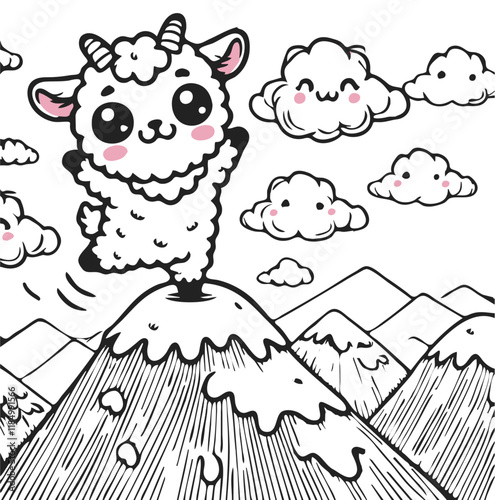 Cute kawaii goat is dancing