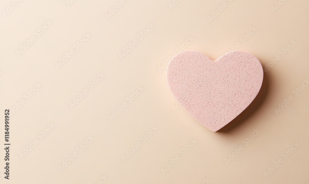 Obraz premium Pink heart-shaped sponge on beige background.