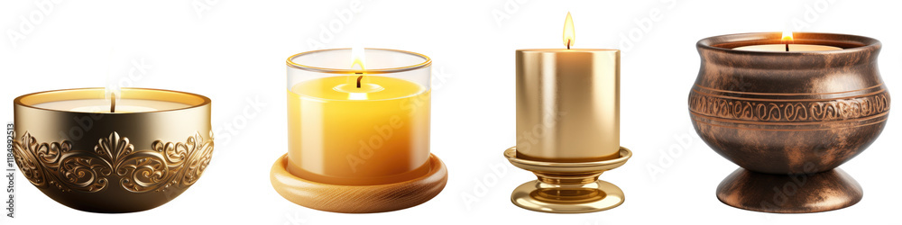 Votive candle holder isolated on transparent background, Set of