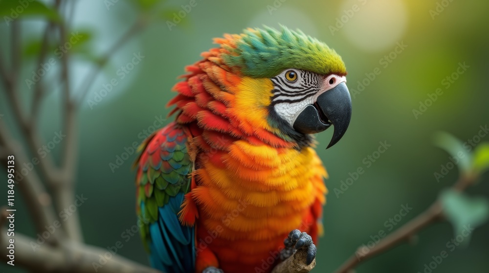 A close-up of a colorful parrot perched on a branch, showcasing its vibrant feathers and expressive eyes. The image captures the beauty and personality of the parrot A close-up of a colorful parrot perched on a branch, showcasing its vibrant feathers and expressive eyes. The image captures the beauty and personality of the parrot