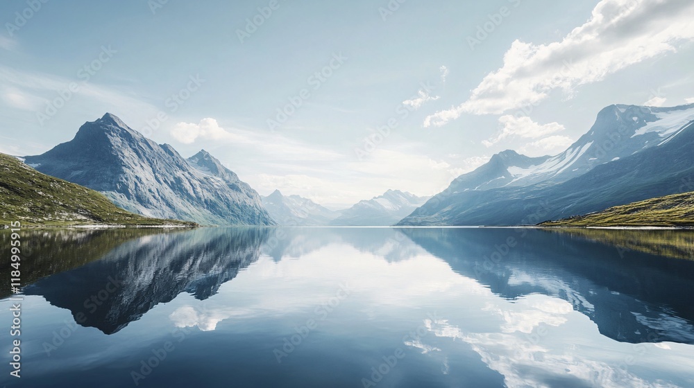 Fototapeta premium Stunning landscape reflecting in the calm waters of a norwegian fjord