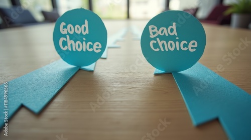 A conceptual image illustrating the good or bad choice concept in business ethics photo