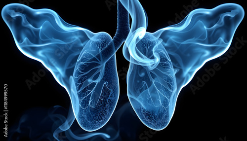 Smoking texture inside lungs shape isolated with white highlights, png photo