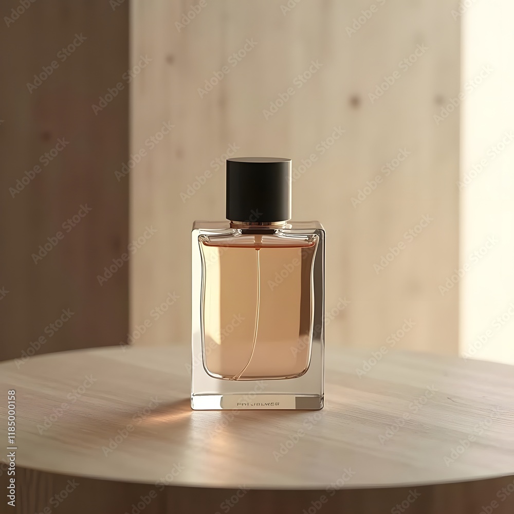 Effortlessly elegant The allure of a modern perfume bottle on minimalist wood