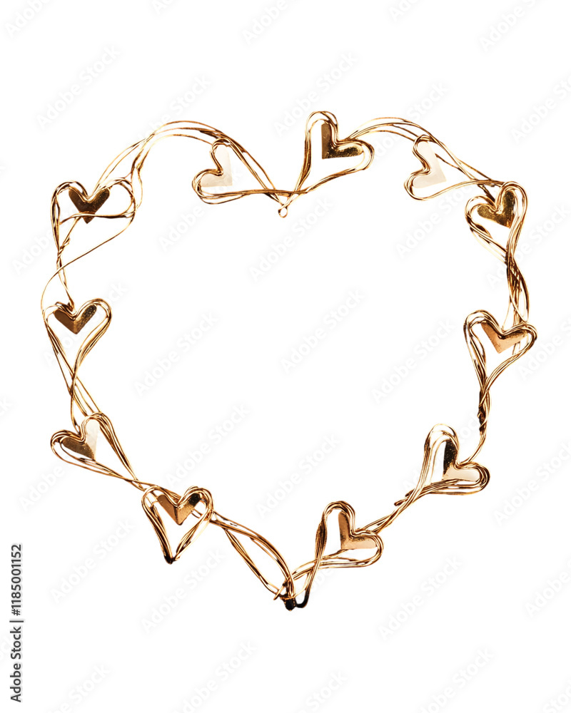 Heart-shaped golden wire frame with delicate design for Valentine's Day. Transparent background, png image Heart-shaped golden wire frame with delicate design for Valentine's Day. Transparent background, png image