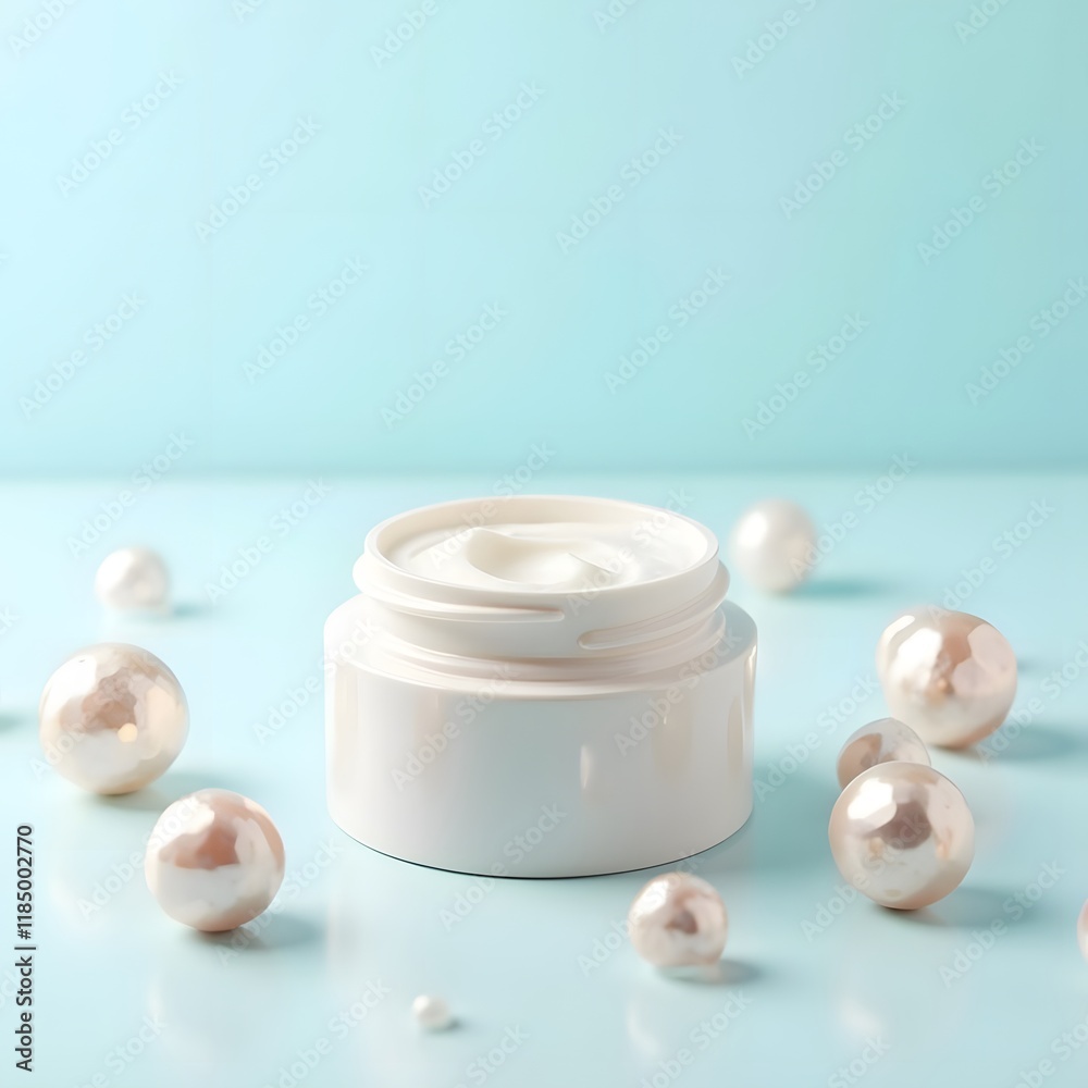 Luminous Pearls a Luxurious Skincare Cream Jar on a Gradient Background Luminous Pearls a Luxurious Skincare Cream Jar on a Gradient Background