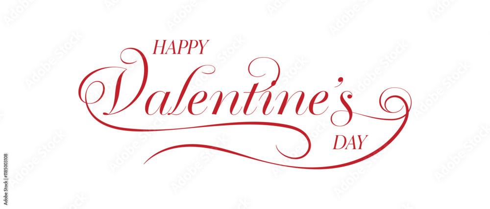 Happy Valentine's Day text, hand lettering typography poster on red gradient background. Vector illustration. Romantic quote postcard, card, invitation, banner template.