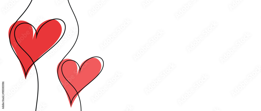 Continuous line drawing of heart and words. Vector illustration. One single line drawing of love concept cute heart shaped for greeting card. Romantic symbol for wedding invitation, Valentine's Day.