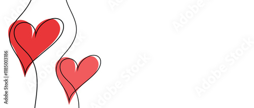 Obraz na płótnie Continuous line drawing of heart and words. Vector illustration. One single line drawing of love concept cute heart shaped for greeting card. Romantic symbol for wedding invitation, Valentine's Day. w salonie