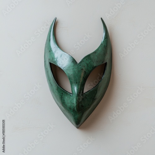 Green alien mask on beige background photo