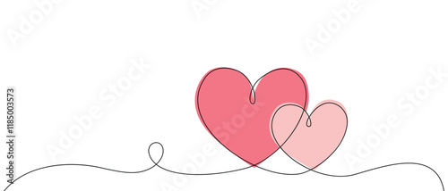 Obraz na płótnie Continuous line drawing of heart and words. Vector illustration. One single line drawing of love concept cute heart shaped for greeting card. Romantic symbol for wedding invitation, Valentine's Day. w salonie