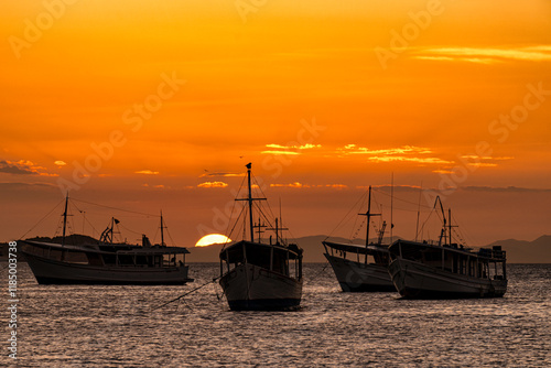 Obraz na płótnie Landscape themes: Fishing boats in Juan Griego Bay at sunset. Margarita Island, Venezuela. w salonie