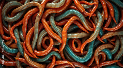 close-up of colorful worms intertwined in a dense cluster photo