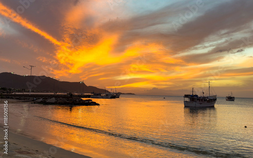 Colorful and beautiful sunset in Juan Griego Bay. Margarita Island, Venezuela. photo