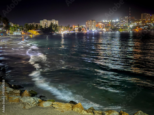View of Juan Griego bay at night in Margarita island. Venezuela photo