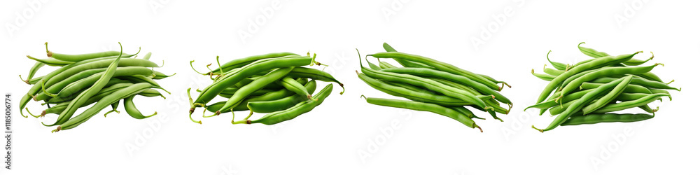 Bunch of green beans isolated on transparent background, Set of Bunch of green beans isolated on transparent background, Set of