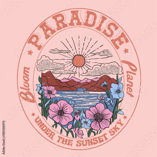 flower hand drawing. tropical girl fashion. summer print design. vintage retro color print. print design. graphic design. summer t shirt design. t- shirt design.