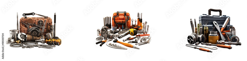 Car mechanic tools with wrenches isolated on transparent background, Set of Car mechanic tools with wrenches isolated on transparent background, Set of