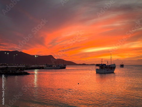 Colorful and beautiful sunset in Juan Griego Bay. Margarita Island, Venezuela. photo