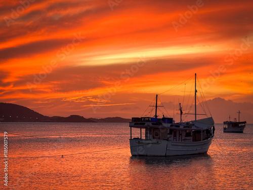 Colorful and beautiful sunset in Juan Griego Bay. Margarita Island, Venezuela. photo