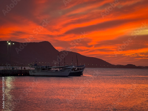 Colorful and beautiful sunset in Juan Griego Bay. Margarita Island, Venezuela. photo