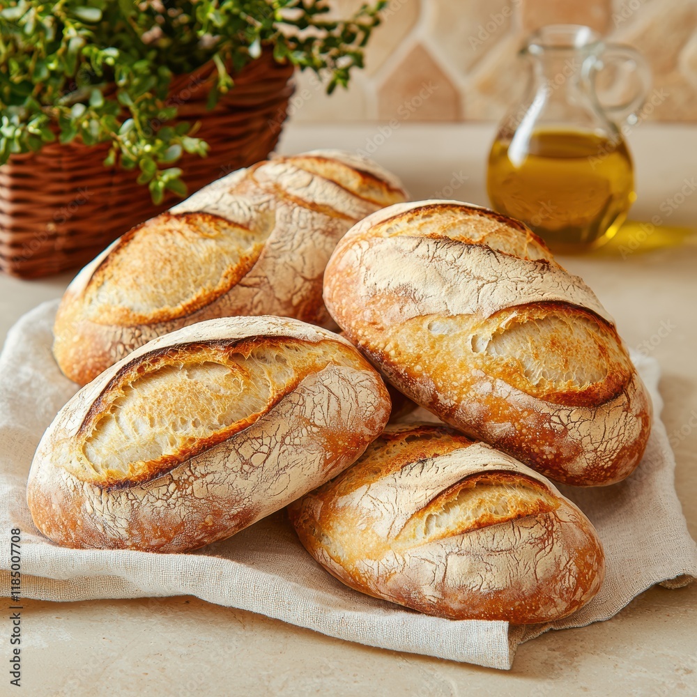 Artisan sourdough bread loaves on a linen cloth Artisan sourdough bread loaves on a linen cloth
